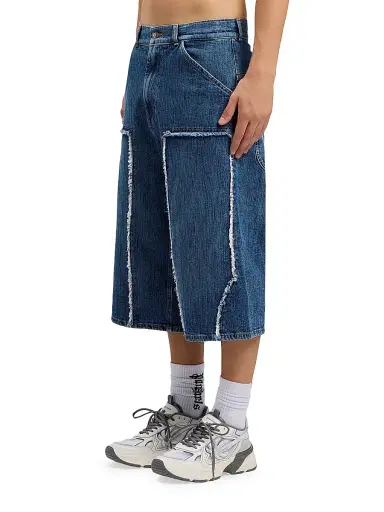 Palm Angels Men's Curved Logo Denim Skater Shorts - Medium Blue | Thumbnail 4