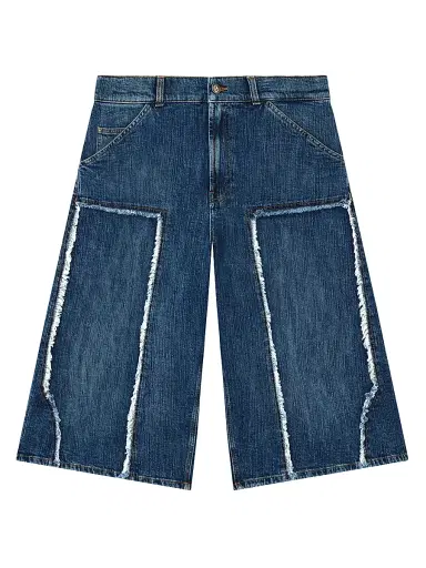 Palm Angels Men's Curved Logo Denim Skater Shorts - Medium Blue | Thumbnail 1