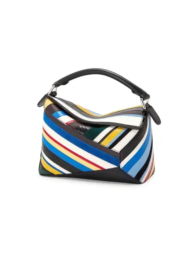 LOEWE Women's Puzzle Edge Striped Leather Top Handle Bag | Thumbnail 1 LOEWE Women's Puzzle Edge Striped Leather Top Handle Bag | Thumbnail 1