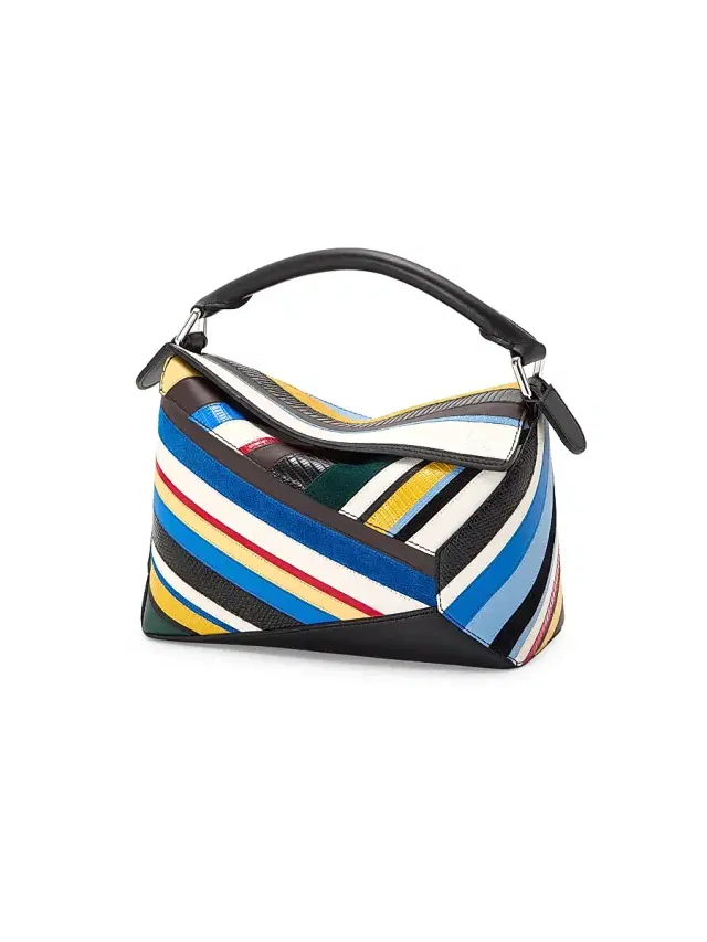 Women's Puzzle Edge Striped Leather Top Handle Bag