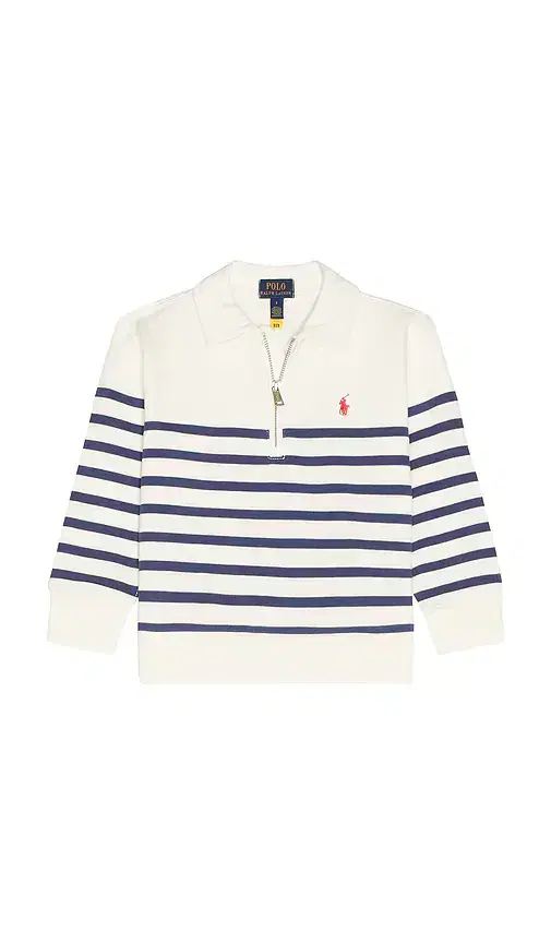 Long Sleeve French Terry Striped Half Zip Pullover
