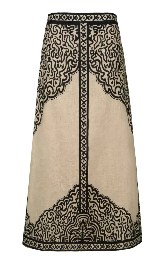 Johanna Ortiz Loose Horizon Embroidered Linen Maxi Skirt