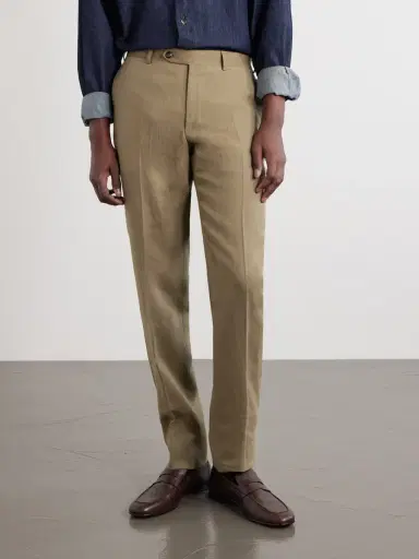 Canali Straight-Leg Linen Suit Trousers - Men | Thumbnail 3