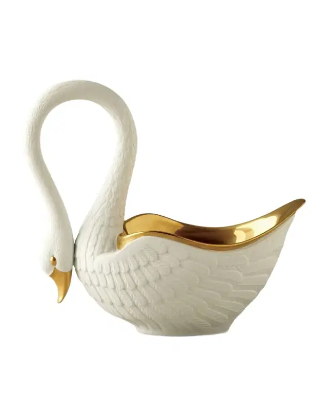L 'Objet Swan 24K Gold-Plated Bowl, 14" Wide