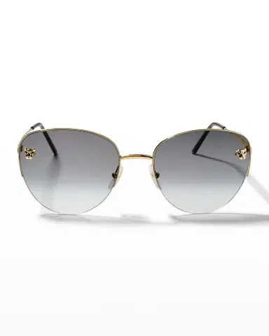 Cartier Panthere Semi-Rimless Metal Cat-Eye Sunglasses | Thumbnail 3