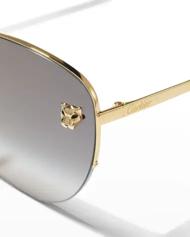 Cartier Panthere Semi-Rimless Metal Cat-Eye Sunglasses | Thumbnail 4