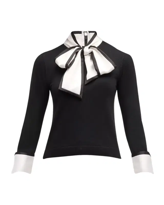 Justina Combo Tie-Neck Pullover