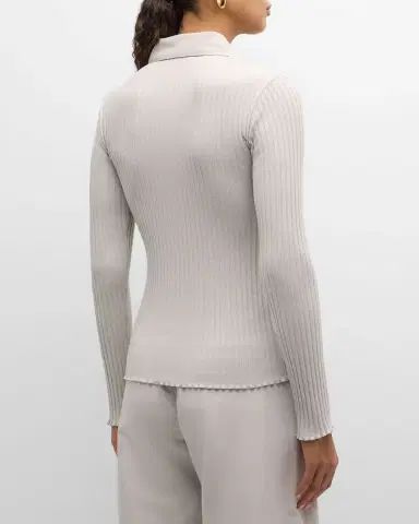 Vince Ribbed Long-Sleeve Button-Front Polo Shirt | Thumbnail 3
