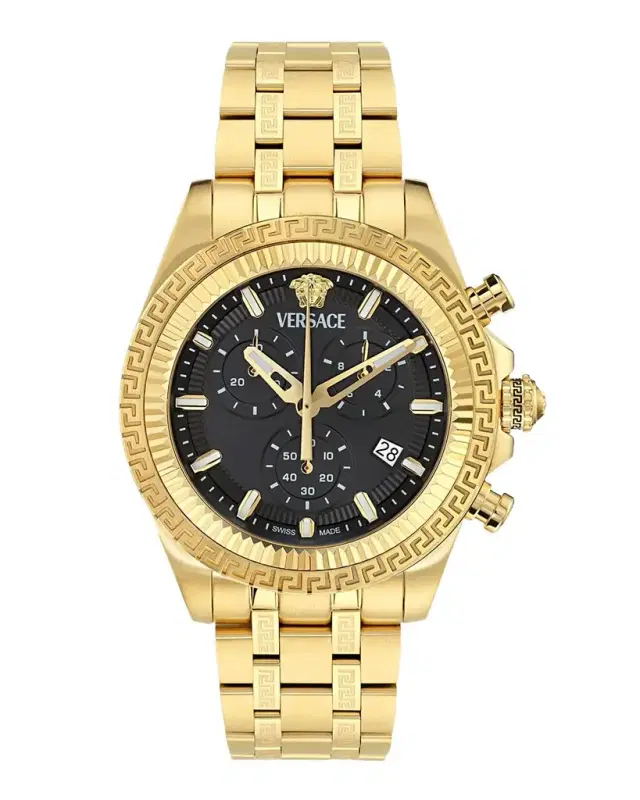 Versace Men 's 43mm IP Yellow Gold Chronograph Bracelet Watch