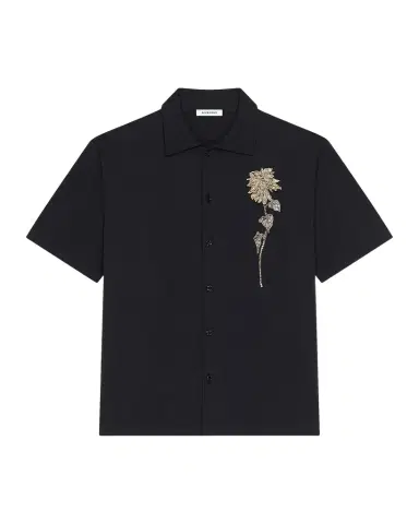 Givenchy Men's Embellished-Floral Knit Short-Sleeve Shirt | Thumbnail 1