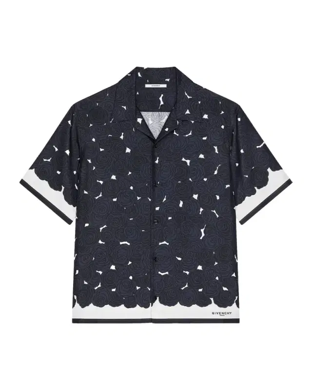 Givenchy Men 's Roses Boxy-Fit Silk Bowling Shirt