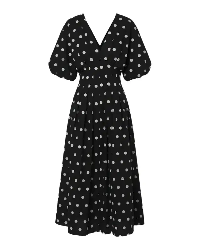 NICHOLAS Vicky Pleated Polka Dot Midi Dress