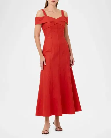 NICHOLAS Ivana Cold-Shoulder Sweetheart Midi Dress | Thumbnail 2