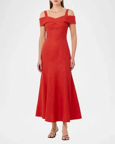 NICHOLAS Ivana Cold-Shoulder Sweetheart Midi Dress | Thumbnail 4