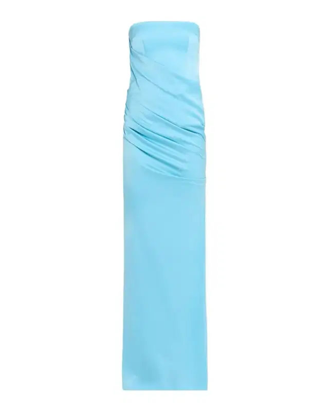Strapless Asymmetric Draped Satin Column Gown