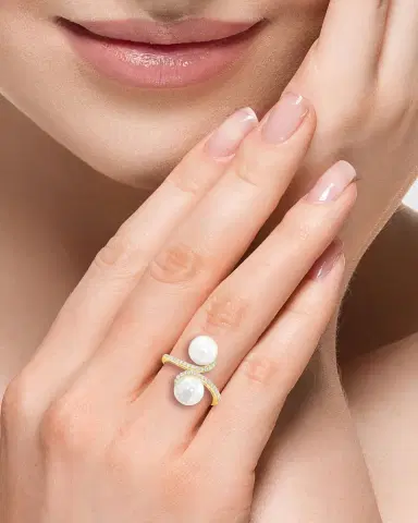 Neiman Marcus 18K Yellow Gold Diamond and Pearl Bypass Ring | Thumbnail 2 Neiman Marcus 18K Yellow Gold Diamond and Pearl Bypass Ring | Thumbnail 2