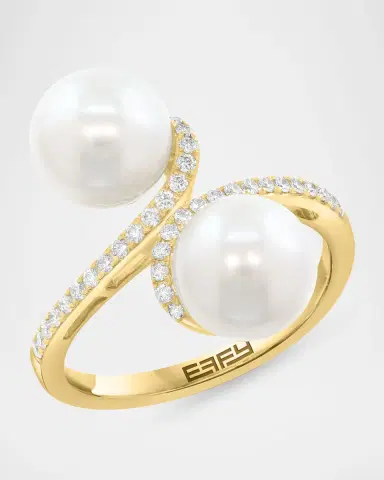 Neiman Marcus 18K Yellow Gold Diamond and Pearl Bypass Ring | Thumbnail 3 Neiman Marcus 18K Yellow Gold Diamond and Pearl Bypass Ring | Thumbnail 3