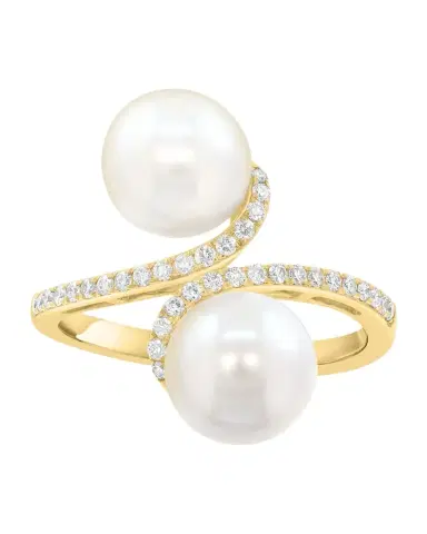 Neiman Marcus 18K Yellow Gold Diamond and Pearl Bypass Ring | Thumbnail 1 Neiman Marcus 18K Yellow Gold Diamond and Pearl Bypass Ring | Thumbnail 1