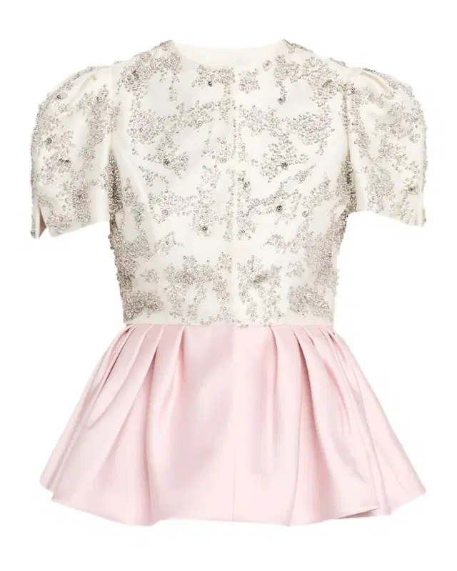 Embellished Silk Peplum Top