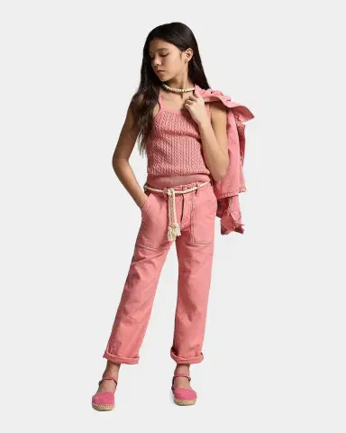 Polo Ralph Lauren Girl 's Mini-Cable Cotton Tank Top, Size S-XL | Thumbnail 3 Polo Ralph Lauren Girl 's Mini-Cable Cotton Tank Top, Size S-XL | Thumbnail 3