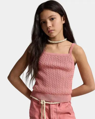 Polo Ralph Lauren Girl 's Mini-Cable Cotton Tank Top, Size S-XL | Thumbnail 4 Polo Ralph Lauren Girl 's Mini-Cable Cotton Tank Top, Size S-XL | Thumbnail 4