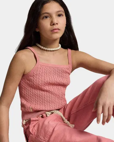 Polo Ralph Lauren Girl 's Mini-Cable Cotton Tank Top, Size S-XL | Thumbnail 5 Polo Ralph Lauren Girl 's Mini-Cable Cotton Tank Top, Size S-XL | Thumbnail 5