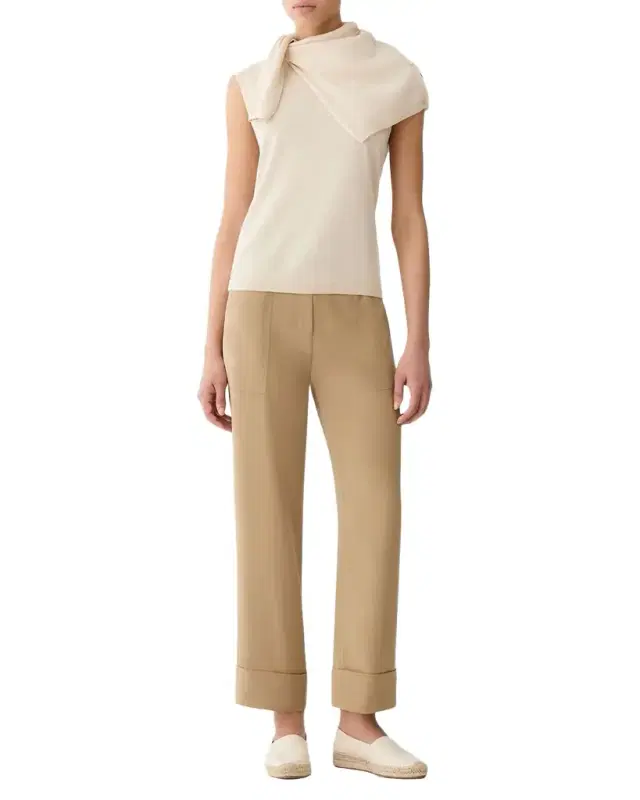 Cuffed Straight-Leg Silk Georgette Pants