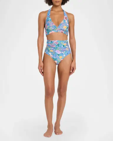Johnny Was Lilliana High-Waist Ruched Bikini Bottoms | Thumbnail 2