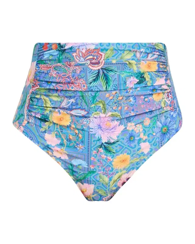 Johnny Was Lilliana High-Waist Ruched Bikini Bottoms