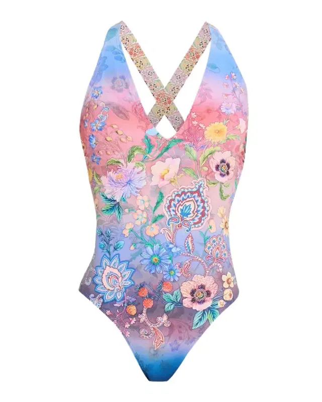 Johnny Was Lilliana Cross-Back One-Piece Swimsuit