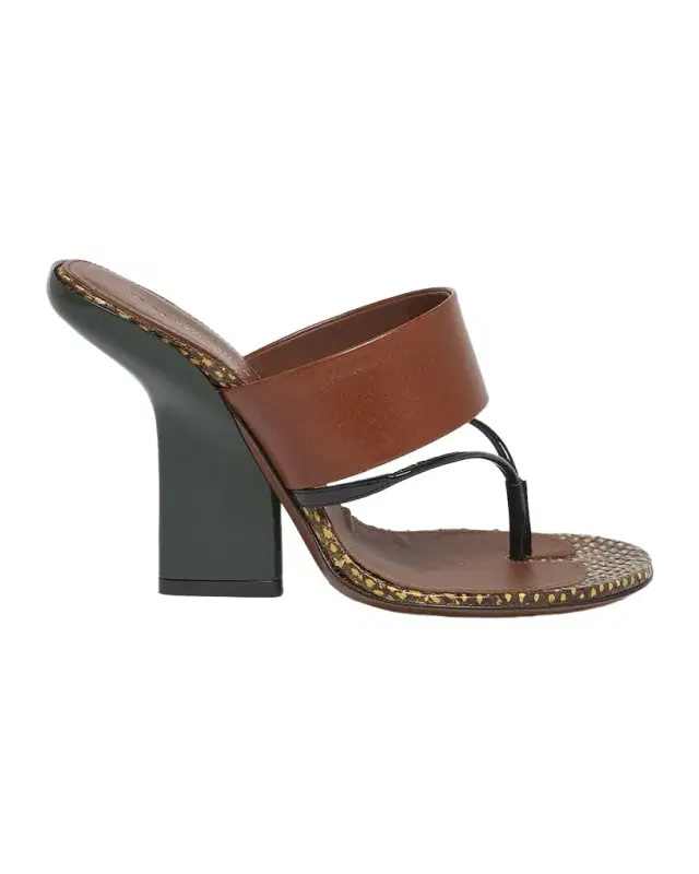 90mm Mixed Leather Curved-Heel Thong Sandals