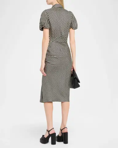 Dice Kayek Puff-Sleeve Ruched Polka-Dot Silk Midi Dress | Thumbnail 3