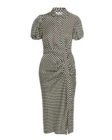 Dice Kayek Puff-Sleeve Ruched Polka-Dot Silk Midi Dress | Thumbnail 1