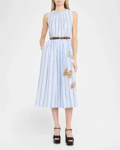 Dice Kayek Butterfly Embroidered Striped Cotton Midi Dress | Thumbnail 2