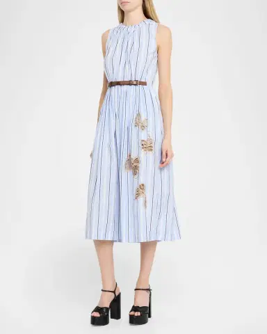 Dice Kayek Butterfly Embroidered Striped Cotton Midi Dress | Thumbnail 4