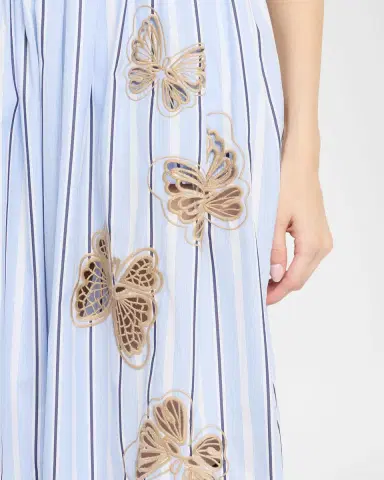 Dice Kayek Butterfly Embroidered Striped Cotton Midi Dress | Thumbnail 5