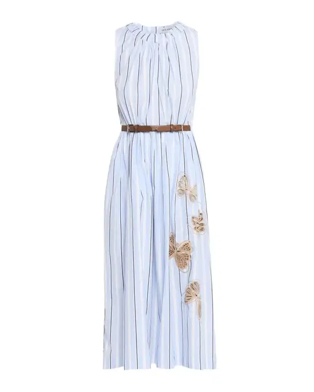 Dice Kayek Butterfly Embroidered Striped Cotton Midi Dress