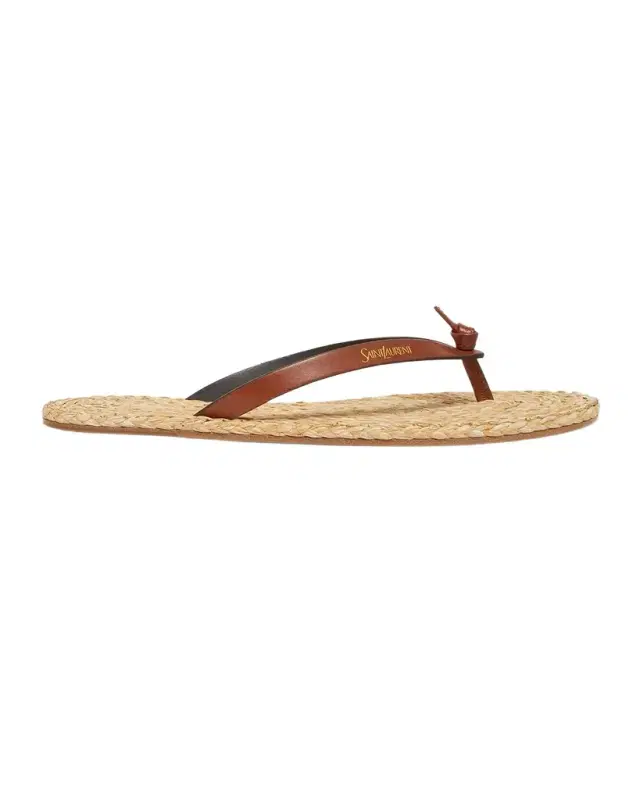 Maine Raffia and Leather Thong Sandals