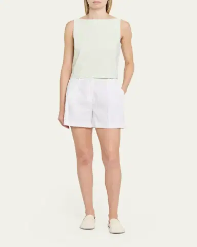 Theory Pleated A-Line Linen-Blend Shorts | Thumbnail 7