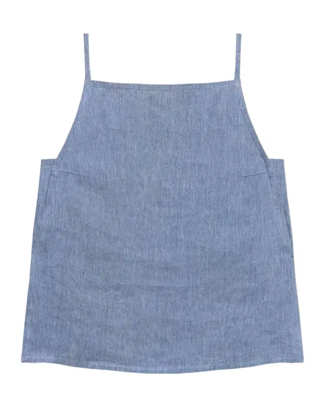 Linen-Blend Denim Apron Top