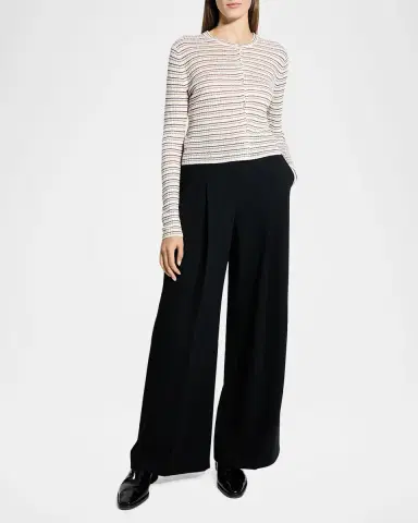 Theory Striped Linen-Blend Cropped Cardigan | Thumbnail 2 Theory Striped Linen-Blend Cropped Cardigan | Thumbnail 2