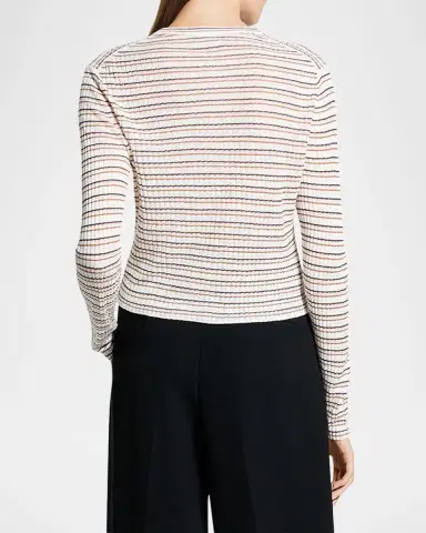 Theory Striped Linen-Blend Cropped Cardigan | Thumbnail 3 Theory Striped Linen-Blend Cropped Cardigan | Thumbnail 3