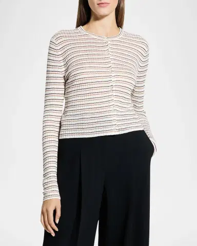 Theory Striped Linen-Blend Cropped Cardigan | Thumbnail 4 Theory Striped Linen-Blend Cropped Cardigan | Thumbnail 4