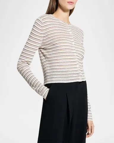 Theory Striped Linen-Blend Cropped Cardigan | Thumbnail 6 Theory Striped Linen-Blend Cropped Cardigan | Thumbnail 6