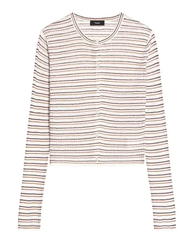 Striped Linen-Blend Cropped Cardigan