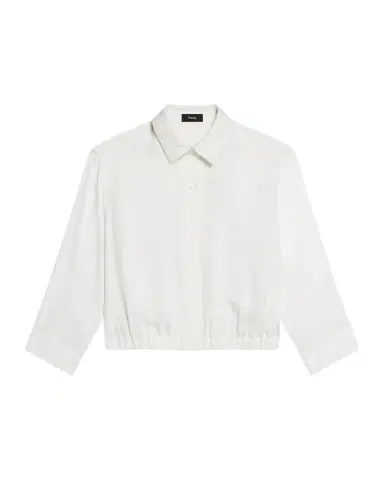 Theory Scrunched-Sleeve Cropped Button-Front Silk Shirt | Thumbnail 1 Theory Scrunched-Sleeve Cropped Button-Front Silk Shirt | Thumbnail 1