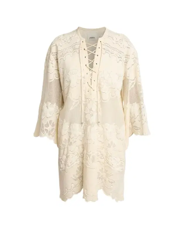 Isabel Marant Solara Floral Jacquard Lace-Up Mini Caftan Dress