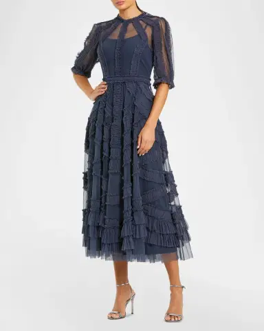 Mac Duggal Petite Ruffle Tiered A-Line Midi Dress | Thumbnail 2 Mac Duggal Petite Ruffle Tiered A-Line Midi Dress | Thumbnail 2