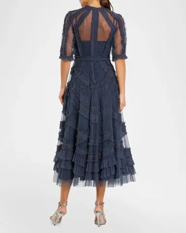 Mac Duggal Petite Ruffle Tiered A-Line Midi Dress | Thumbnail 3 Mac Duggal Petite Ruffle Tiered A-Line Midi Dress | Thumbnail 3
