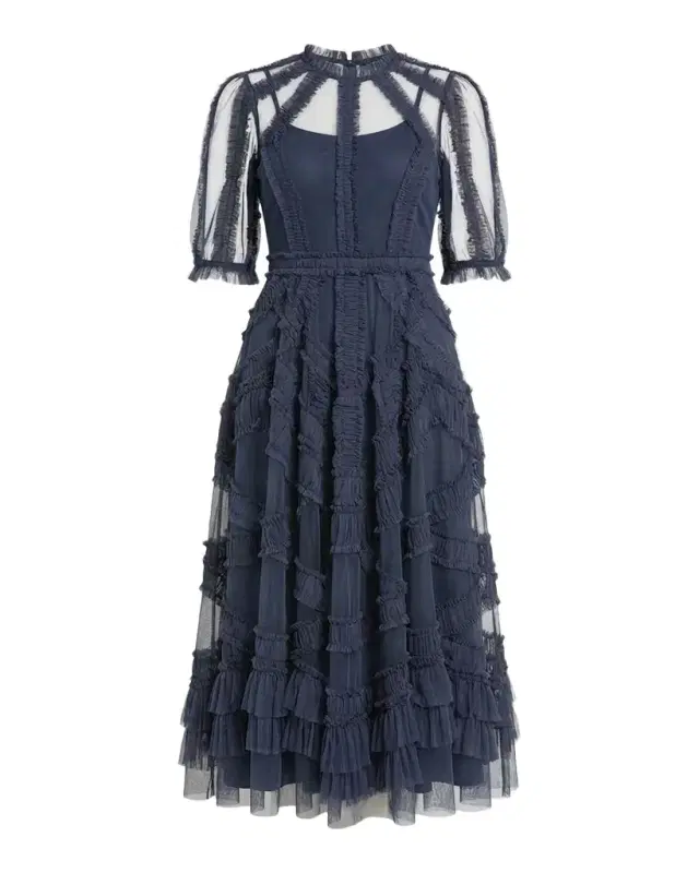 Mac Duggal Petite Ruffle Tiered A-Line Midi Dress